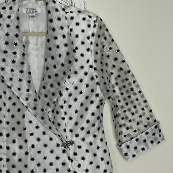DRESSBARN COLLECTION 12 Collared Sparkly Blazer Rhinestone Clasp WHITE BLACK - Picture 5 of 16